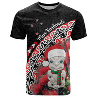 New Zealand Christmas Meri Kirihimete T Shirt Santa Hei Tiki Pohutukawa LT01 Black - Polynesian Pride