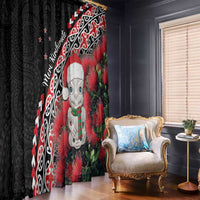 New Zealand Christmas Meri Kirihimete Window Curtain Santa Hei Tiki Pohutukawa LT01 - Polynesian Pride