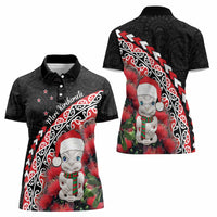New Zealand Christmas Meri Kirihimete Women Polo Shirt Santa Hei Tiki Pohutukawa LT01 - Polynesian Pride