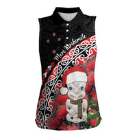 New Zealand Christmas Meri Kirihimete Women Sleeveless Polo Shirt Santa Hei Tiki Pohutukawa LT01 Female Black - Polynesian Pride