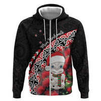 New Zealand Christmas Meri Kirihimete Zip Hoodie Santa Hei Tiki Pohutukawa LT01 Zip Hoodie Black - Polynesian Pride