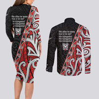 Aotearoa Toitu Te Tiriti Couples Matching Long Sleeve Bodycon Dress and Long Sleeve Button Shirt Honour The Treaty New Zealand LT01 - Polynesian Pride