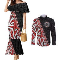 Aotearoa Toitu Te Tiriti Couples Matching Mermaid Dress and Long Sleeve Button Shirt Honour The Treaty New Zealand LT01 Black - Polynesian Pride