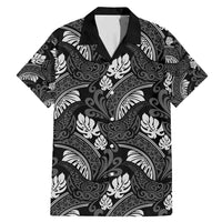 Grayscale Monstera Family Matching Mermaid Dress and Hawaiian Shirt Polynesian Tribal Pattern LT01 Dad's Shirt - Short Sleeve Black - Polynesian Pride