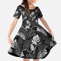 Grayscale Monstera Family Matching Summer Maxi Dress and Hawaiian Shirt Polynesian Tribal Pattern - Polynesian Pride