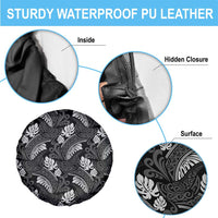 Grayscale Monstera Spare Tire Cover Polynesian Tribal Pattern - Polynesian Pride