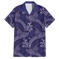Deep Blue Monstera Family Matching Off The Shoulder Long Sleeve Dress and Hawaiian Shirt Polynesian Tribal Pattern LT01 Dad's Shirt - Short Sleeve Blue - Polynesian Pride