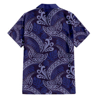 Deep Blue Monstera Family Matching Off The Shoulder Long Sleeve Dress and Hawaiian Shirt Polynesian Tribal Pattern LT01 - Polynesian Pride