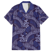 Deep Blue Monstera Family Matching Short Sleeve Bodycon Dress and Hawaiian Shirt Polynesian Tribal Pattern LT01 Dad's Shirt - Short Sleeve Blue - Polynesian Pride