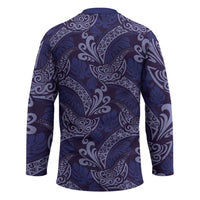 Deep Blue Monstera Hockey Jersey Polynesian Tribal Pattern - Polynesian Pride