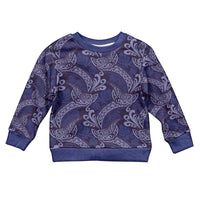 Deep Blue Monstera Kid Ugly Christmas Sweater Polynesian Tribal Pattern - Polynesian Pride