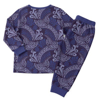 Deep Blue Monstera Christmas Pajama Set Polynesian Tribal Pattern - Polynesian Pride
