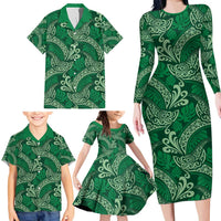 Forest Green Monstera Family Matching Long Sleeve Bodycon Dress and Hawaiian Shirt Polynesian Tribal Pattern LT01 - Polynesian Pride