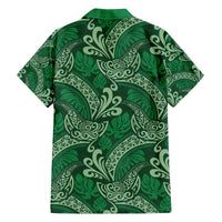 Forest Green Monstera Family Matching Off The Shoulder Long Sleeve Dress and Hawaiian Shirt Polynesian Tribal Pattern LT01 - Polynesian Pride
