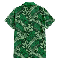 Forest Green Monstera Family Matching Short Sleeve Bodycon Dress and Hawaiian Shirt Polynesian Tribal Pattern LT01 - Polynesian Pride
