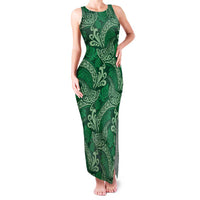Forest Green Monstera Family Matching Tank Maxi Dress and Hawaiian Shirt Polynesian Tribal Pattern LT01 Mom's Dress Green - Polynesian Pride