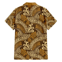 Brown Gold Monstera Family Matching Long Sleeve Bodycon Dress and Hawaiian Shirt Polynesian Tribal Pattern LT01 - Polynesian Pride