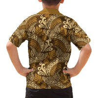 Brown Gold Monstera Family Matching Off The Shoulder Long Sleeve Dress and Hawaiian Shirt Polynesian Tribal Pattern LT01 - Polynesian Pride