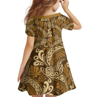 Brown Gold Monstera Family Matching Summer Maxi Dress and Hawaiian Shirt Polynesian Tribal Pattern LT01 - Polynesian Pride
