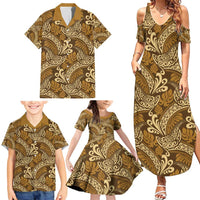 Brown Gold Monstera Family Matching Summer Maxi Dress and Hawaiian Shirt Polynesian Tribal Pattern LT01 - Polynesian Pride