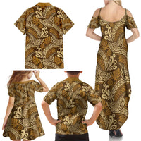 Brown Gold Monstera Family Matching Summer Maxi Dress and Hawaiian Shirt Polynesian Tribal Pattern LT01 - Polynesian Pride