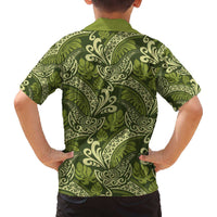 Olive Green Monstera Family Matching Off The Shoulder Long Sleeve Dress and Hawaiian Shirt Polynesian Tribal Pattern LT01 - Polynesian Pride