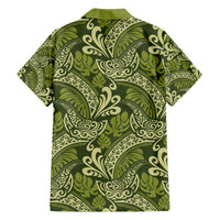 Olive Green Monstera Family Matching Off The Shoulder Long Sleeve Dress and Hawaiian Shirt Polynesian Tribal Pattern LT01 - Polynesian Pride