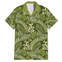 Olive Green Monstera Family Matching Short Sleeve Bodycon Dress and Hawaiian Shirt Polynesian Tribal Pattern LT01 Dad's Shirt - Short Sleeve Green - Polynesian Pride