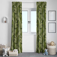Olive Green Monstera Window Curtain Polynesian Tribal Pattern - Polynesian Pride