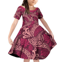 Sweet Pink Monstera Family Matching Off Shoulder Short Dress and Hawaiian Shirt Polynesian Tribal Pattern LT01 Daughter's Dress Pink - Polynesian Pride