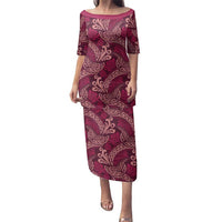 Sweet Pink Monstera Family Matching Puletasi and Hawaiian Shirt Polynesian Tribal Pattern LT01 Mom's Dress Pink - Polynesian Pride