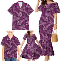 Royal Purple Monstera Family Matching Mermaid Dress and Hawaiian Shirt Polynesian Tribal Pattern LT01 - Polynesian Pride