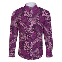 Royal Purple Monstera Family Matching Off The Shoulder Long Sleeve Dress and Hawaiian Shirt Polynesian Tribal Pattern LT01 Dad's Shirt - Long Sleeve Purple - Polynesian Pride