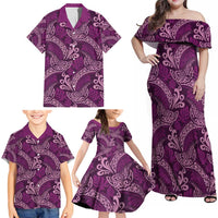 Royal Purple Monstera Family Matching Off Shoulder Maxi Dress and Hawaiian Shirt Polynesian Tribal Pattern LT01 - Polynesian Pride