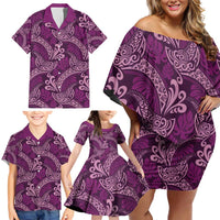 Royal Purple Monstera Family Matching Off Shoulder Short Dress and Hawaiian Shirt Polynesian Tribal Pattern LT01 - Polynesian Pride