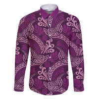 Royal Purple Monstera Family Matching Summer Maxi Dress and Hawaiian Shirt Polynesian Tribal Pattern LT01 Dad's Shirt - Long Sleeve Purple - Polynesian Pride
