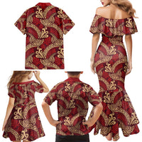 Luxury Red Monstera Family Matching Mermaid Dress and Hawaiian Shirt Polynesian Tribal Pattern LT01 - Polynesian Pride