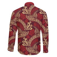 Luxury Red Monstera Family Matching Off The Shoulder Long Sleeve Dress and Hawaiian Shirt Polynesian Tribal Pattern LT01 - Polynesian Pride