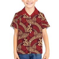 Luxury Red Monstera Family Matching Off The Shoulder Long Sleeve Dress and Hawaiian Shirt Polynesian Tribal Pattern LT01 Son's Shirt Red - Polynesian Pride