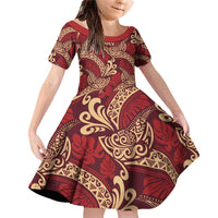 Luxury Red Monstera Family Matching Off Shoulder Short Dress and Hawaiian Shirt Polynesian Tribal Pattern LT01 Daughter's Dress Red - Polynesian Pride