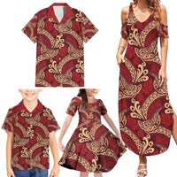 Luxury Red Monstera Family Matching Summer Maxi Dress and Hawaiian Shirt Polynesian Tribal Pattern LT01 - Polynesian Pride