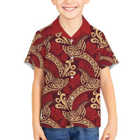 Luxury Red Monstera Family Matching Summer Maxi Dress and Hawaiian Shirt Polynesian Tribal Pattern LT01 Son's Shirt Red - Polynesian Pride
