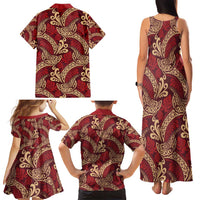Luxury Red Monstera Family Matching Tank Maxi Dress and Hawaiian Shirt Polynesian Tribal Pattern LT01 - Polynesian Pride