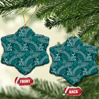 Teal Monstera Ceramic Ornament Polynesian Tribal Pattern - Polynesian Pride