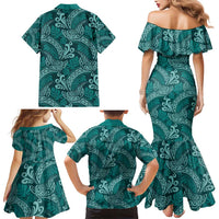 Teal Monstera Family Matching Mermaid Dress and Hawaiian Shirt Polynesian Tribal Pattern LT01 - Polynesian Pride