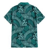 Teal Monstera Family Matching Mermaid Dress and Hawaiian Shirt Polynesian Tribal Pattern LT01 - Polynesian Pride