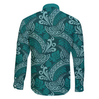 Teal Monstera Family Matching Off The Shoulder Long Sleeve Dress and Hawaiian Shirt Polynesian Tribal Pattern LT01 - Polynesian Pride