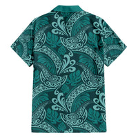 Teal Monstera Family Matching Off Shoulder Maxi Dress and Hawaiian Shirt Polynesian Tribal Pattern - Polynesian Pride