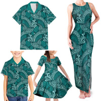 Teal Monstera Family Matching Tank Maxi Dress and Hawaiian Shirt Polynesian Tribal Pattern LT01 - Polynesian Pride