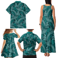 Teal Monstera Family Matching Tank Maxi Dress and Hawaiian Shirt Polynesian Tribal Pattern LT01 - Polynesian Pride